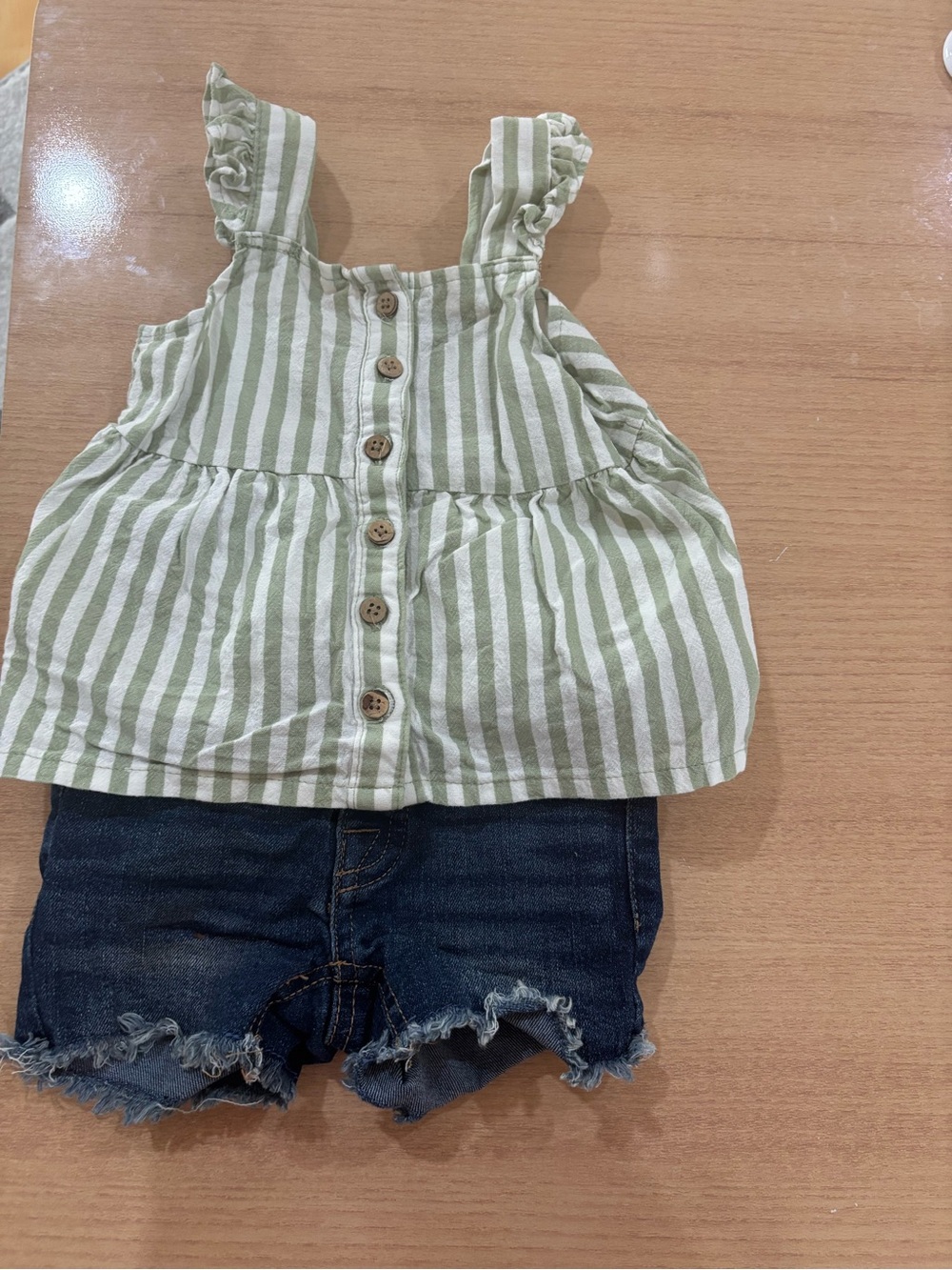 7 for all Mankind Girls Green Striped Button-Front Tank Top and Denim shorts